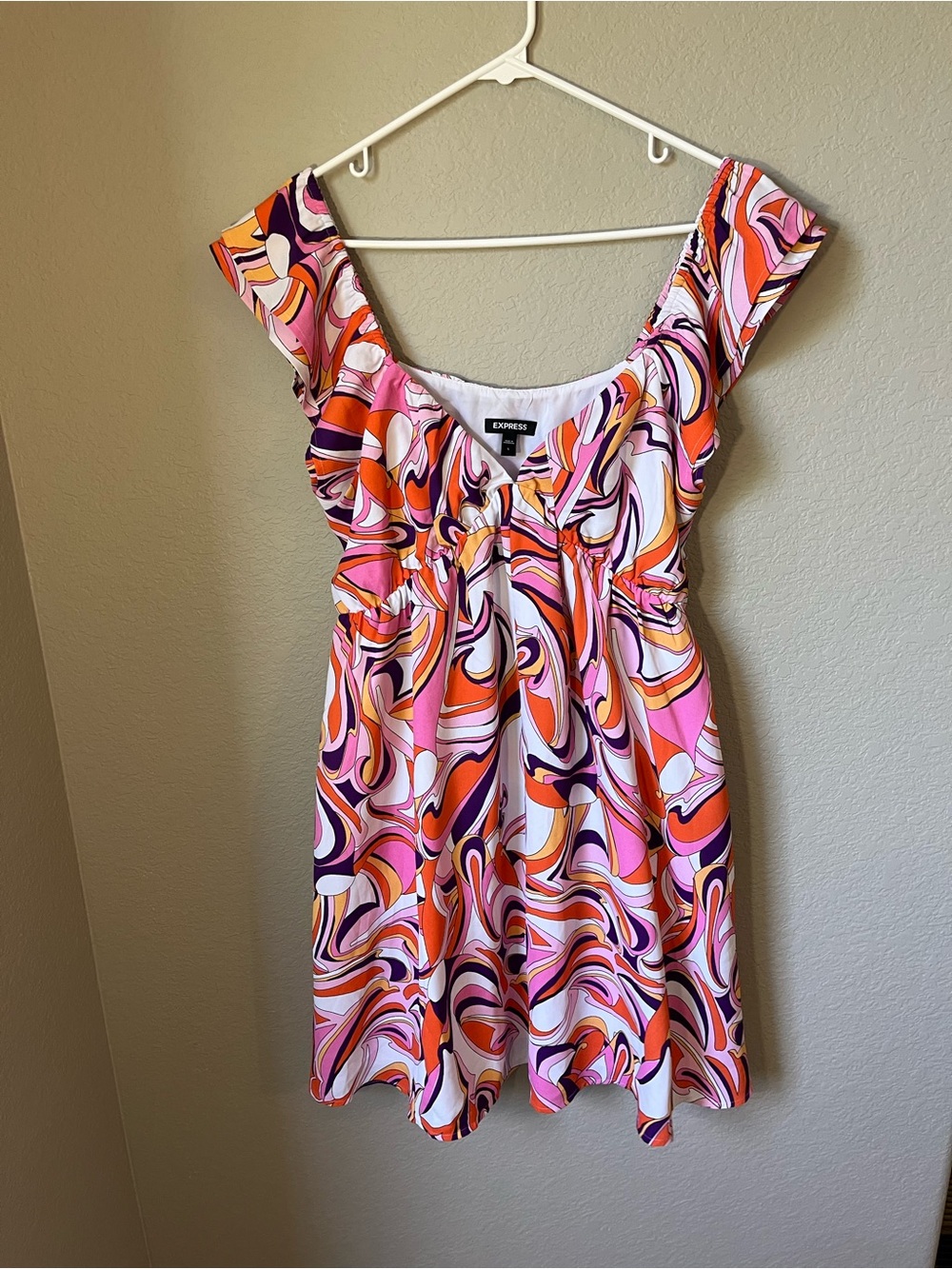 Express Retro 70s Swirl Print Mini Dress Size Large Retro Halloween Groovy
